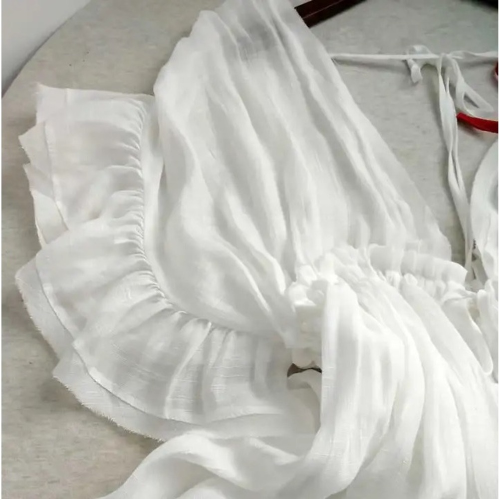 #30 Gorgeous White Bohemian Button Down Vacation Flowy Ruffled Resort Maxi Dress - Picture 7 of 10